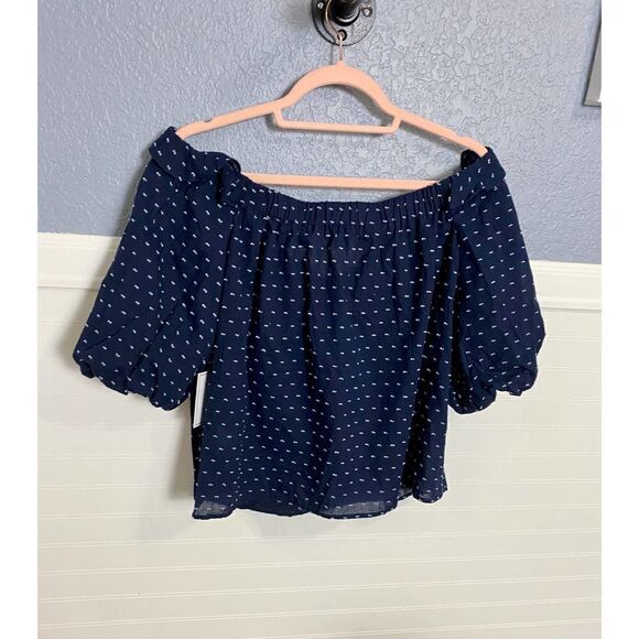 1 State Poetic Punch Blue & White  Off The Shoulder Blouse Size Large NWT - Picture 5 of 9
